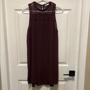 Gentle Fawn | Dark Plum | Sheath Mini Dress Halter Lace Neckline | Size M